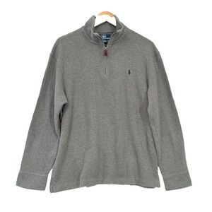Polo Ralph Lauren 1/4 Zip Sweater Mens L Gray Y2K Preppy Heritage Smart Casual‎
